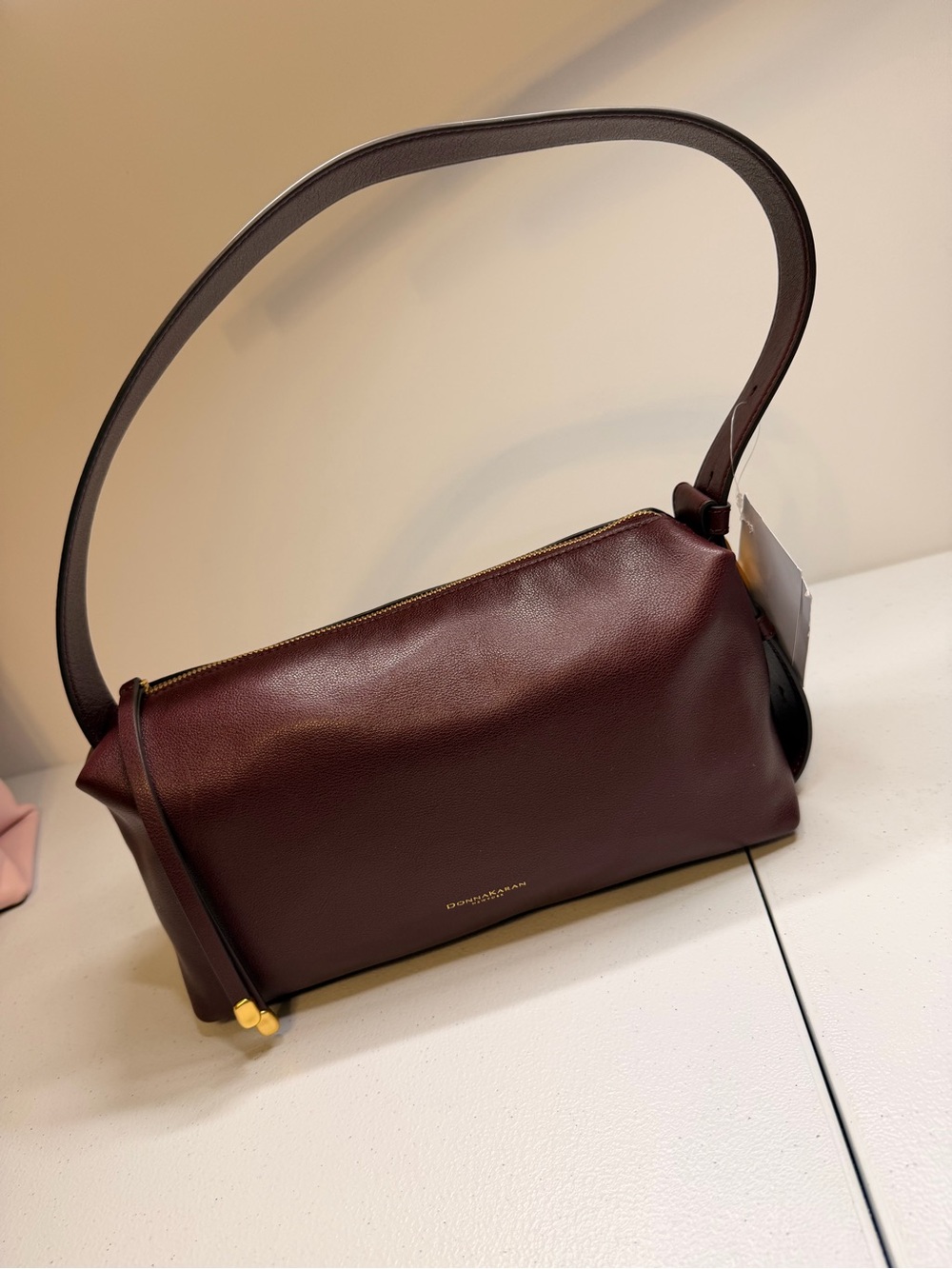 Donna Karan Deep Burgundy Pebbled Leather Shoulder Bag